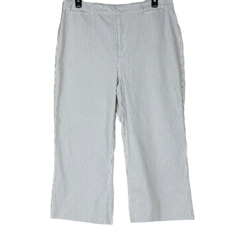 Old Navy Women’s Wide Leg Crop Pants High Rise Ivory with Navy Stripes Size 18.